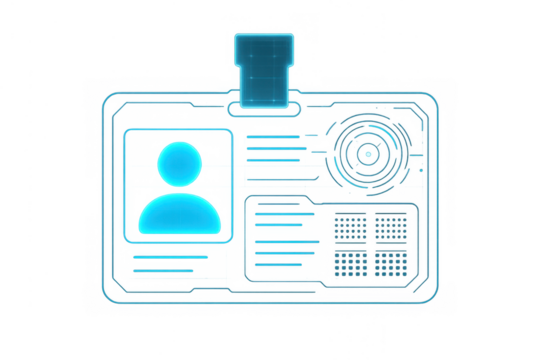 Holographic id card showing digital user profile and secure identification details on future tech interface