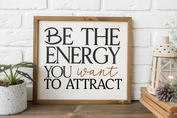 Wooden framed sign saying Be the energy you want to attract