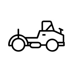 Simple flatbed truck with large wheels, cab and minimal features, presented in a line art style