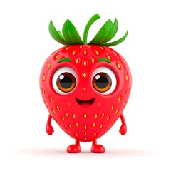 Fototapeta premium Cheerful 3D Cartoon Strawberry Fruit Character Smiling