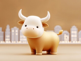 3D cute gold bull for warm finance and prosperity themes