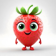Fototapeta premium Cheerful 3D Cartoon Strawberry Fruit Character Smiling