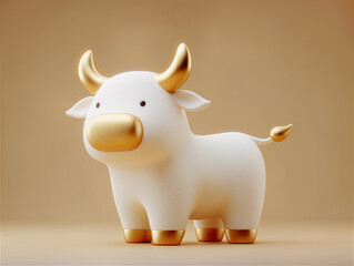 3D elegant white-and-gold bull designed for premium finance motifs