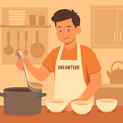 Volunteer Serving Meals at Soup Kitchen
