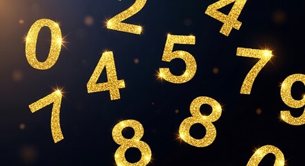 Golden Numbers Floating on Dark Background - Numerology and Symbolism.