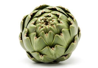 Obraz premium Single fresh green globe vegetable centered against a stark white background