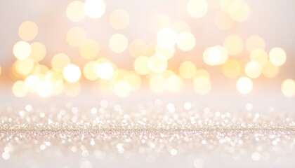 Soft, pastel-toned background featuring a bokeh effect of warm golden lights, overlaid with a subtle layer of shimmering, rose-gold glitter