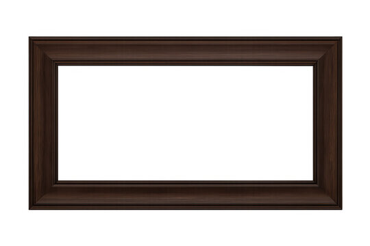 Wood picture frame with dark texture and classic moulding isolated on transparent background