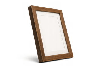 Blank wooden picture frame mockup with white mat and transparent background, providing space for text or image insertion
