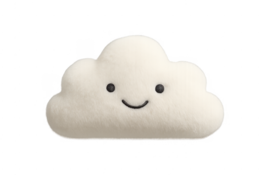 White fluffy cloud toy smiling on transparent background - Powered by Adobe
