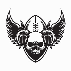 American Football Ball with Winged Skull Mascot Logo Vector