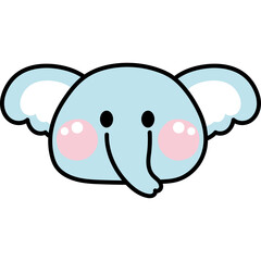 Adorable light blue elephant face with large pink cheeks and floppy ears smiling cheerfully against a clean transparent background a simple cute cartoon illustration
