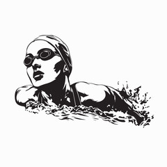 Freestyle Female Swimmer Silhouette Vector Illustration 