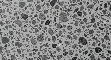 Monochromatic grey terrazzo with various sized granite pieces, concrete base, Neutral gray terrazzo surface, Industrial chic design