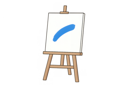 Easel holding canvas with blue brushstroke, representing art, creativity, and the act of painting