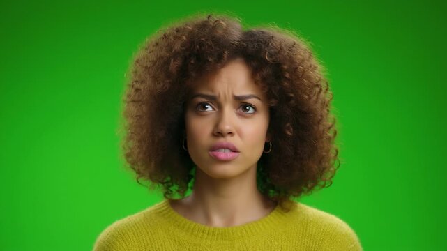 A young woman with curly hair, her hands in her hair, showing a look of intense confusion and frustration.