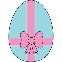 An Easter Egg with a Pink Bow and Ribbon Decoration on a Transparent Background in Pastel Blue and Pink Colors