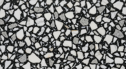 Black and white terrazzo pattern with marble chips, Elegant monochrome terrazzo background, Contemporary black terrazzo texture