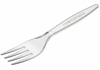 Transparent disposable utensil features an etched environmentally friendly designation