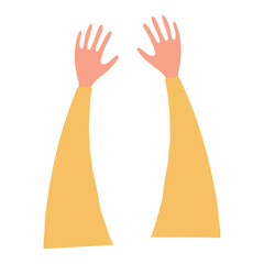 Two human hands, arms isolated on transparent background. Hand drawn flat vector illustration. Cartoon body parts, design element, clip art