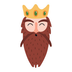 One of three kings, king Gaspar face isolated on transparent background. Hand drawn flat vector illustration. Cartoon character. Epiphany Day, Christmas design element, clip art