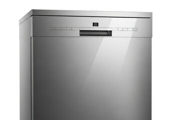 Modern metallic kitchen appliance displays digital time readout and control panel elements