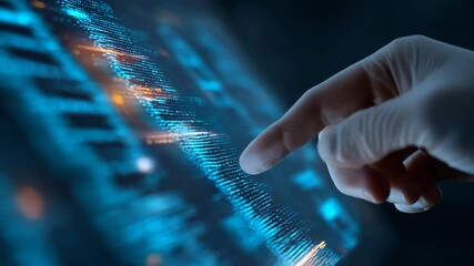 Scientist using advanced bioinformatics software to decode genomic sequences and interpret biological data on a digital screen.