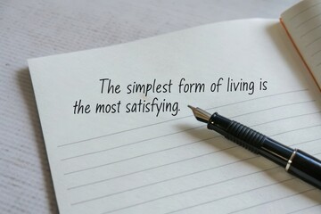 Fountain pen writing a motivational text on lined paper