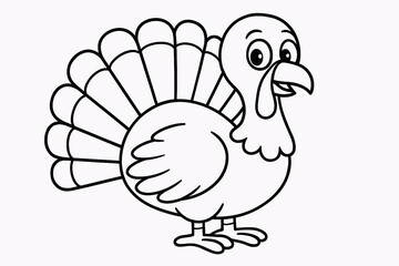 Cartoon turkey outline image for thanksgiving and holiday coloring pages design