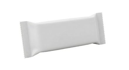 A white blank candy bar wrapper isolated on a white background with transparent background