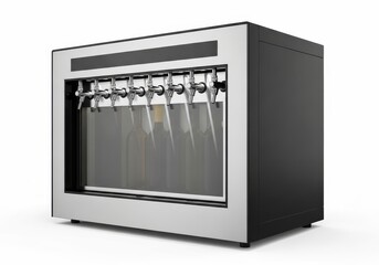 Fototapeta premium Commercial beverage dispenser featuring multiple metal spigots against a white background