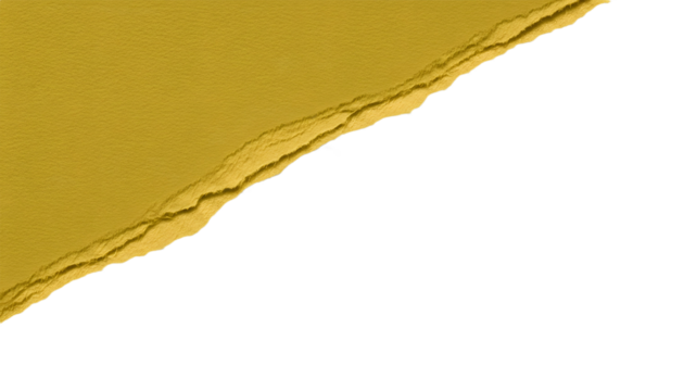 Torn yellow paper revealing white background in upper left corner with transparent background