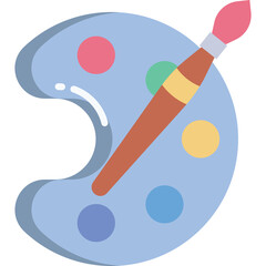 Artists Paint Palette with Brush and Colorful Dots of Paint on a Translucent Background