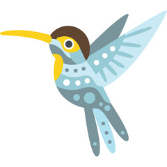 Artistic Stylized Hummingbird with Yellow Beak and Brown Head in Flight Transparent Background
