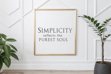 Framed text reading Simplicity reflects the purest soul on a wall