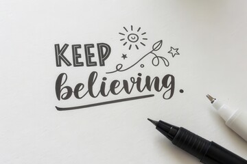 Inspirational handwritten message with the words Keep Believing