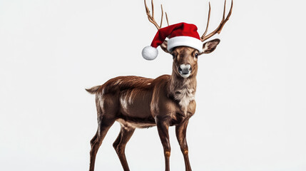 christmas reindeer with santa hat