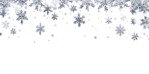 Christmas background with Falling snowflakes, snow storm, winter frame border element design, isolated on white background,