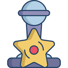 Award Trophy With Star and Microphone Icon Design Featuring Blue Purple and Yellow Colors Simple Flat Vector Illustration Isolated