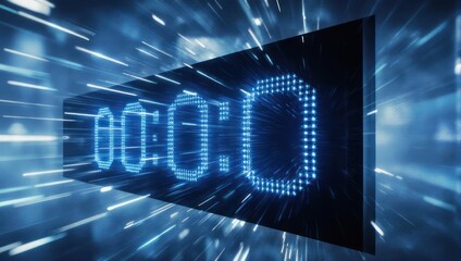 Digital Clock Displaying Zero Time with Streaking Lights Effect.