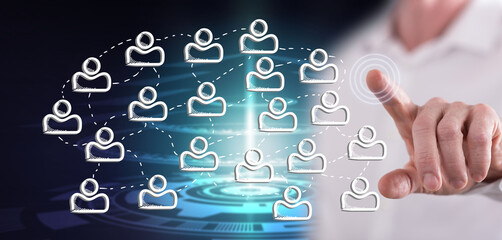 Man touching a social network concept