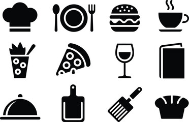 Food and Dining Icons Set – Vector Symbols for Restaurants, Cooking, and Culinary Services