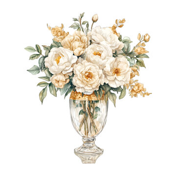 Watercolor Vintage White and Yellow Rose Floral Arrangement Vector Illustration
