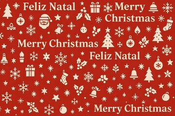 Feliz Natal. Merry christmas pattern design for cards and gift papers. Red Vector