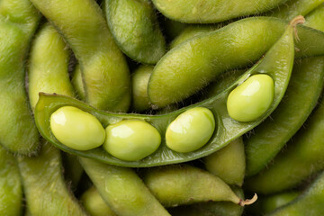 Boiled Edamame beans (Japanese soybeans), Food background