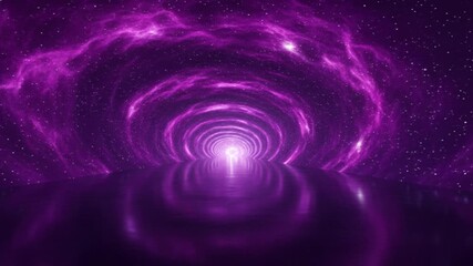 Glowing purple tunnel with circular light motion and depth.