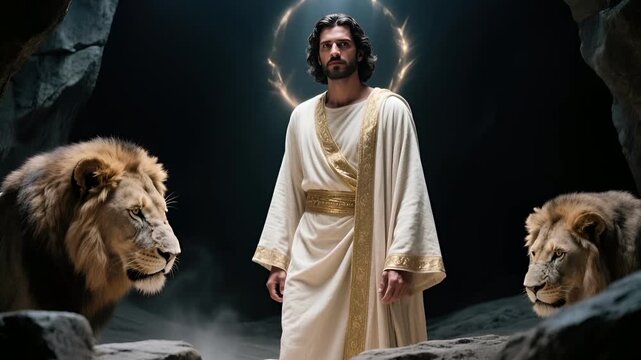 Daniel Standing Calm as Lions Bow Their Heads Before an Invisible Presence