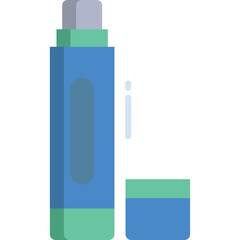 Blue And Green Tall Cylindrical Bottle With Cap Beside It Isolated In White Studio Lighting