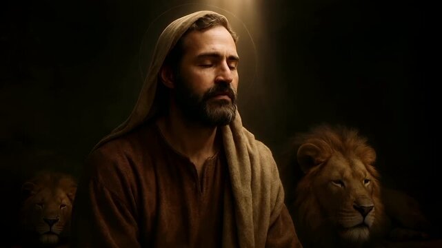 Daniel Standing Calm as Lions Bow Their Heads Before an Invisible Presence