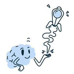 rocket launch from palm hand cute human brain character  doodle hand drawn cartoon